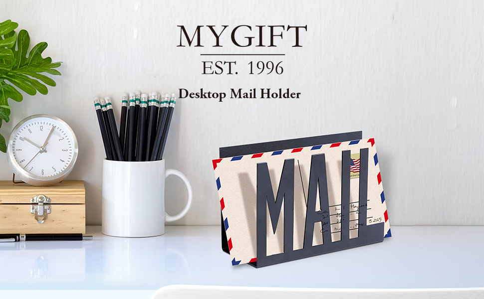 Black Metal Desktop Cutout Mail Letter Holder